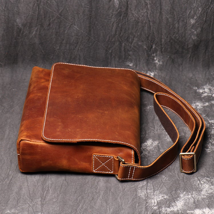 Retro Leather Men'S Handmade Women'S Leather Messenger Bag Crazy Horse Leather Simple Men'S Shoulder Bag - Image 4