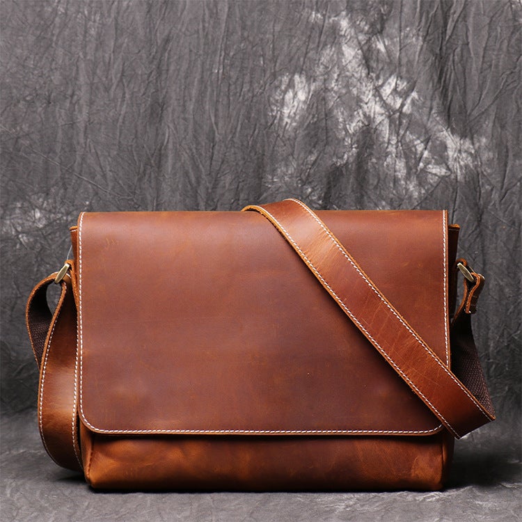 Retro Leather Men'S Handmade Women'S Leather Messenger Bag Crazy Horse Leather Simple Men'S Shoulder Bag - Image 1