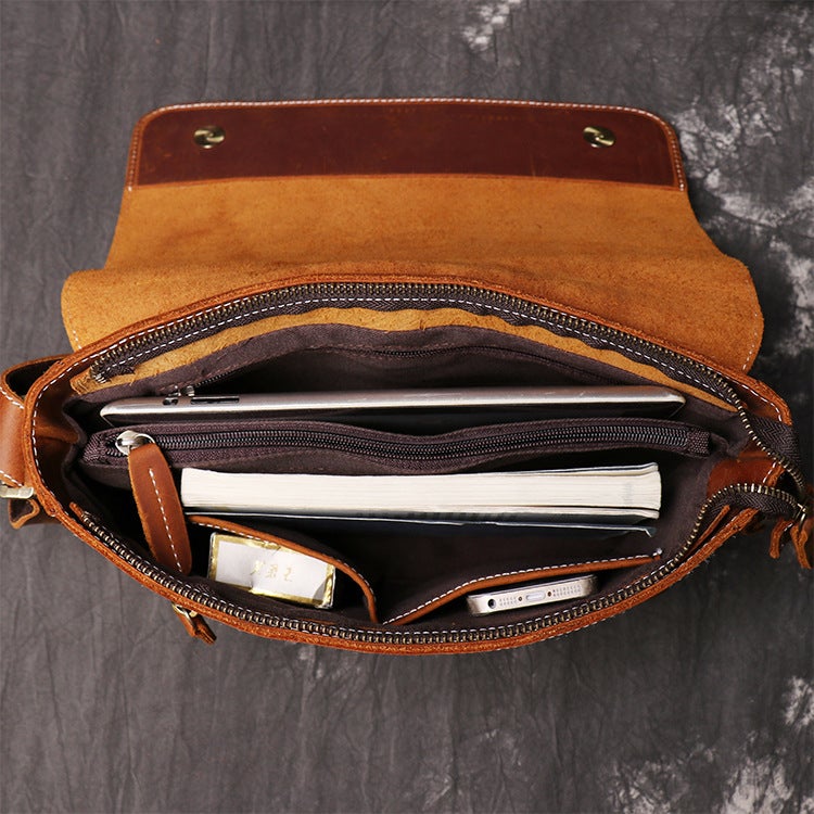 Retro Leather Men'S Handmade Women'S Leather Messenger Bag Crazy Horse Leather Simple Men'S Shoulder Bag - Image 5