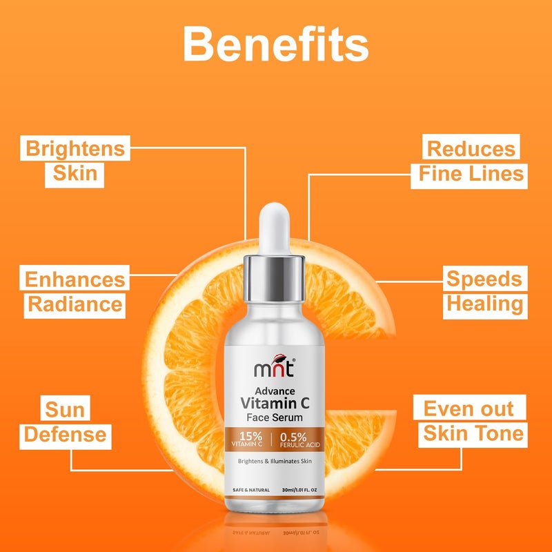 MNT 15 Vitamin C Face Serum with 05 Ferulic Acid for Glowing Skin I Brightens  Illuminates Skin I For Men  Women I 30 ml - Image 3