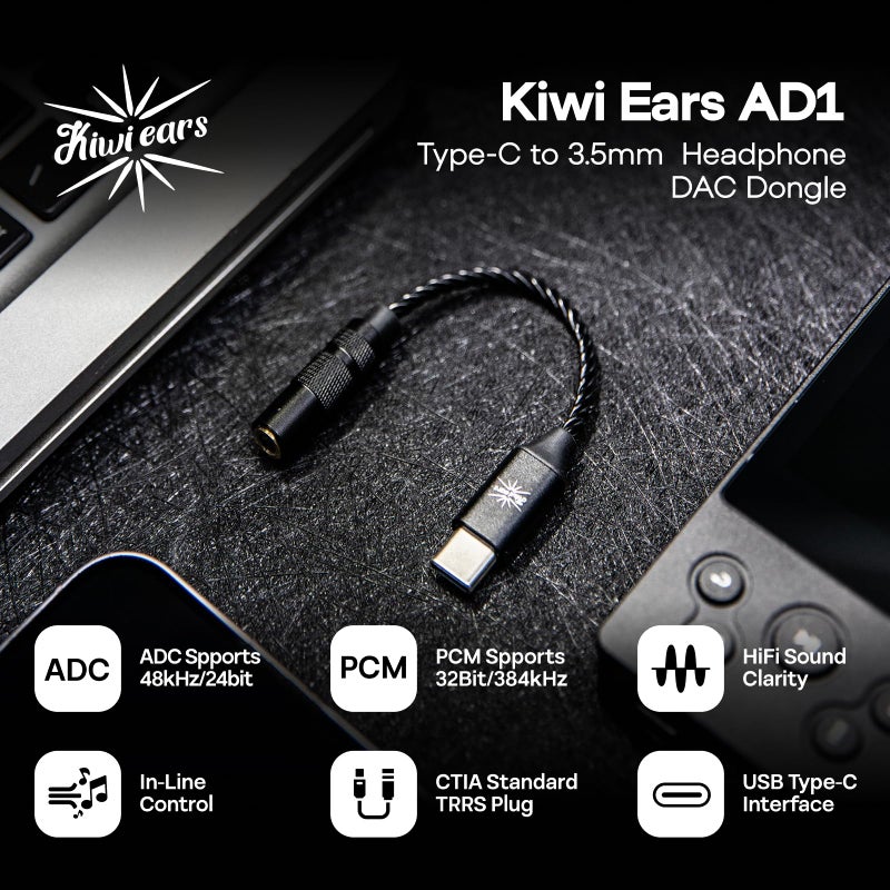 Linsoul Kiwi Ears AD1 Type-C to 3.5mm Female Headphone DAC Adapter Cable, USB C to Aux IEM Dongle with KT02H20 Chip, High Res 32bit/384kHz, CTIA-Standard for iOS/Android/Windows Smartphones/Laptops - Image 2