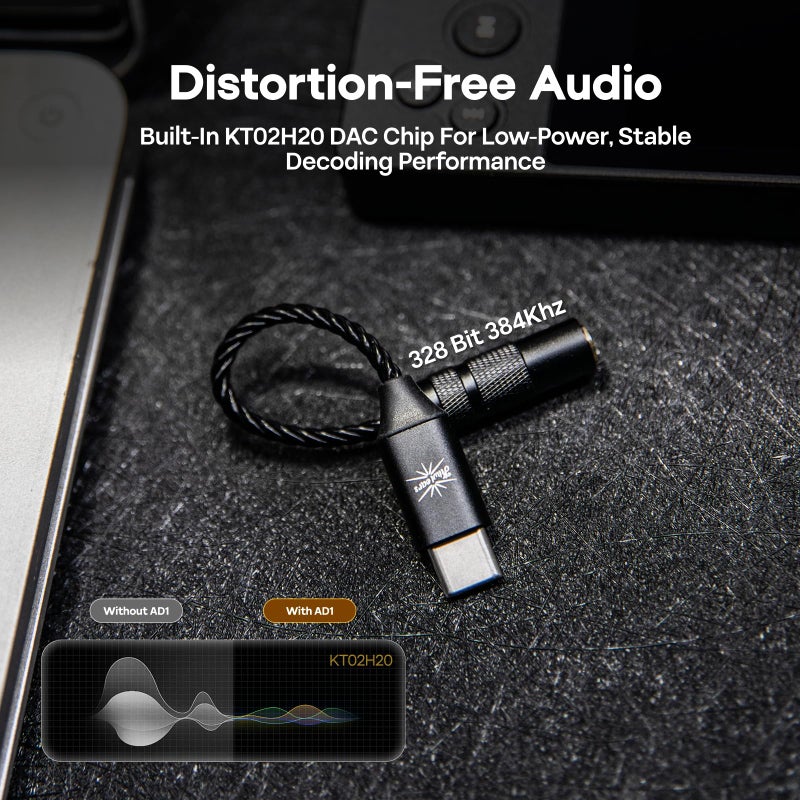 Linsoul Kiwi Ears AD1 Type-C to 3.5mm Female Headphone DAC Adapter Cable, USB C to Aux IEM Dongle with KT02H20 Chip, High Res 32bit/384kHz, CTIA-Standard for iOS/Android/Windows Smartphones/Laptops - Image 3