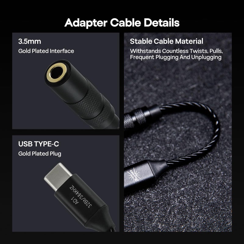 Linsoul Kiwi Ears AD1 Type-C to 3.5mm Female Headphone DAC Adapter Cable, USB C to Aux IEM Dongle with KT02H20 Chip, High Res 32bit/384kHz, CTIA-Standard for iOS/Android/Windows Smartphones/Laptops - Image 4