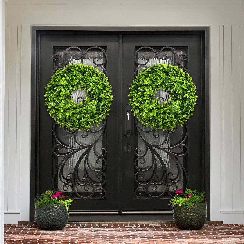 SEVENLOVE 22â€œ Boxwood Wreath for Front Door,Spring ï¼ŒSummer All Season Wreaths, Farmhouse Door Wreath Outdoor Indoor for All Seasons Decor - Image 5
