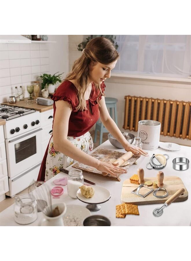 يُسلِّم رافيولي المعكرونة قطع عجلة مجموعة من 5,رافيولي صانع القطع مع عجلة الأسطوانة رافيولي قطع مجموعة مع مقبض خشبي,عجلة المعكرونة صانع الأدوات لصنع المعكرونة - Image 3