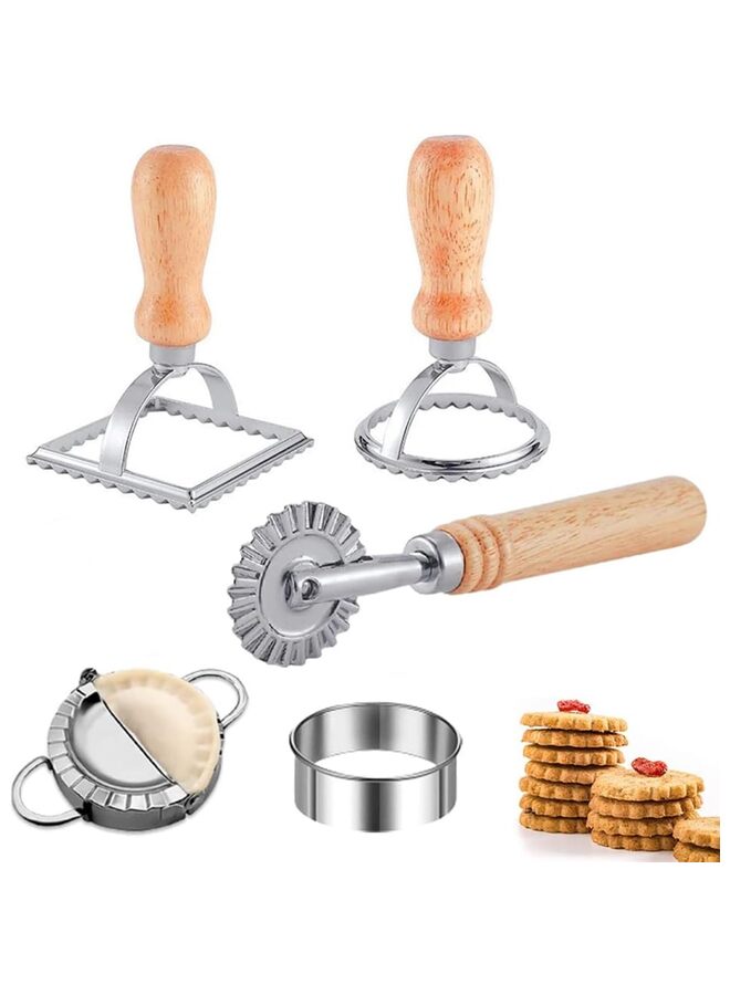 يُسلِّم رافيولي المعكرونة قطع عجلة مجموعة من 5,رافيولي صانع القطع مع عجلة الأسطوانة رافيولي قطع مجموعة مع مقبض خشبي,عجلة المعكرونة صانع الأدوات لصنع المعكرونة - Image 1