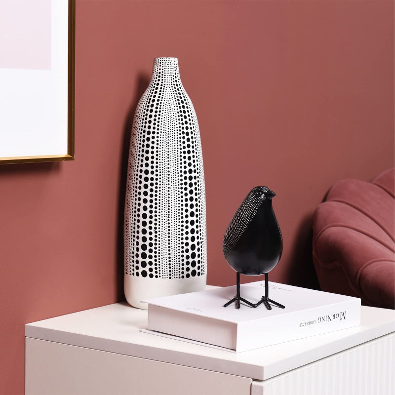 Quoowiit Sculptures Home Decor, Bird Figurine Shelf Decor, Modern Decorations for Living Room, Bedroom, Office, House, Resin Animal Statues and Figurine with Chic Polka Dots Art Design (Black) - Image 5