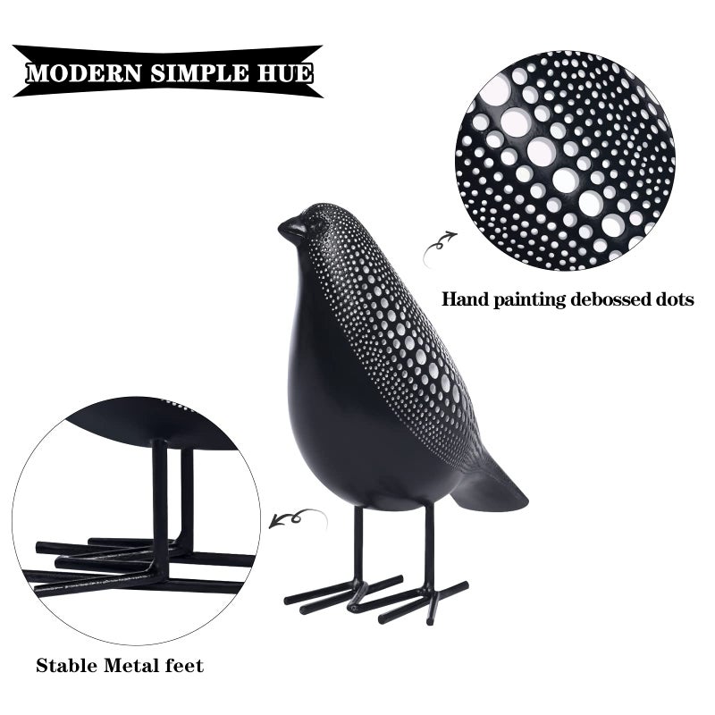 Quoowiit Sculptures Home Decor, Bird Figurine Shelf Decor, Modern Decorations for Living Room, Bedroom, Office, House, Resin Animal Statues and Figurine with Chic Polka Dots Art Design (Black) - Image 4
