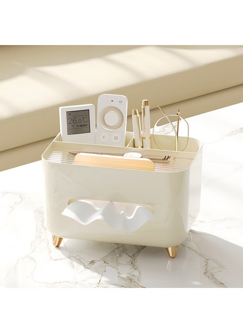 Luxury Desk Tissue Box with Remote Storage Cream Platinum