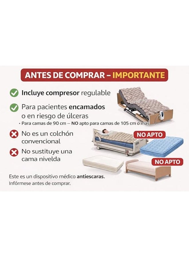 Medical Alternating Pressure Air Mattress with Quiet Air Compressor, Pressure Relief Air Bed for Bedridden Patients and Elderly Care, 88 × 200 cm - Image 4