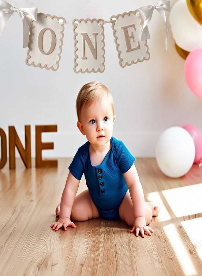 Moonlik One High Chair Banner - Bow 1st Birthday Banner Baby Girl Fairy First Birthday Party Decorations Non-Toxic Fabric with Double Satin Bows (Light brown) - Image 5