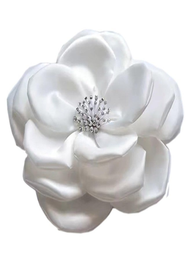 Zthread Large Fabric Brooches Lapel Pins Fabric Applique Brooches Rhinestone Statement Pin for Blazer, Jacket, Scarf, Hair Clap Women CustomeAccessories Jewelry (Big Flower-Brooch Pin, White) - Image 1