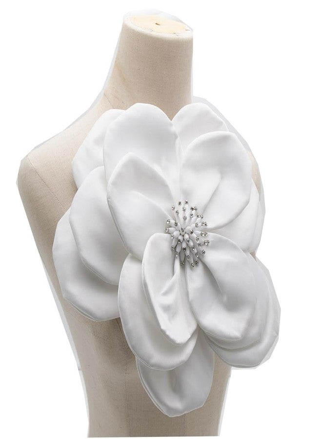 Zthread Large Fabric Brooches Lapel Pins Fabric Applique Brooches Rhinestone Statement Pin for Blazer, Jacket, Scarf, Hair Clap Women CustomeAccessories Jewelry (Big Flower-Brooch Pin, White) - Image 4