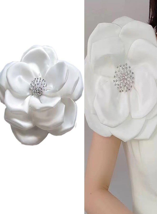 Zthread Large Fabric Brooches Lapel Pins Fabric Applique Brooches Rhinestone Statement Pin for Blazer, Jacket, Scarf, Hair Clap Women CustomeAccessories Jewelry (Big Flower-Brooch Pin, White) - Image 2