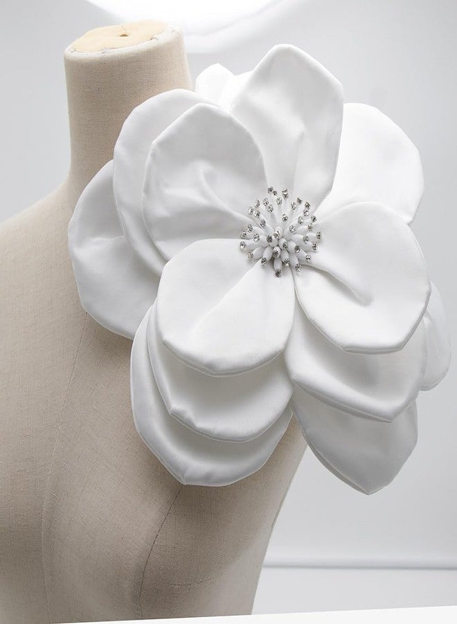 Zthread Large Fabric Brooches Lapel Pins Fabric Applique Brooches Rhinestone Statement Pin for Blazer, Jacket, Scarf, Hair Clap Women CustomeAccessories Jewelry (Big Flower-Brooch Pin, White) - Image 3