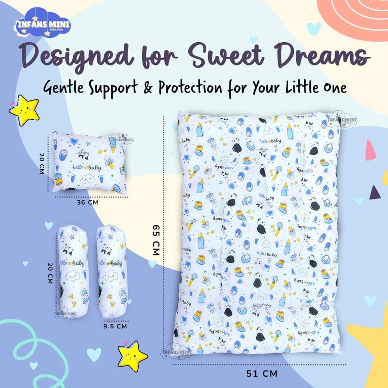 Infans Mini Baby Bedding Set, 3 Pcs Cotton Sleeping Essential|Baby Sleeping Bag|Mother Nursing Feeding Pillow|Mosquito Net Bed for 0-6 Months (Panda Blue) - Image 5