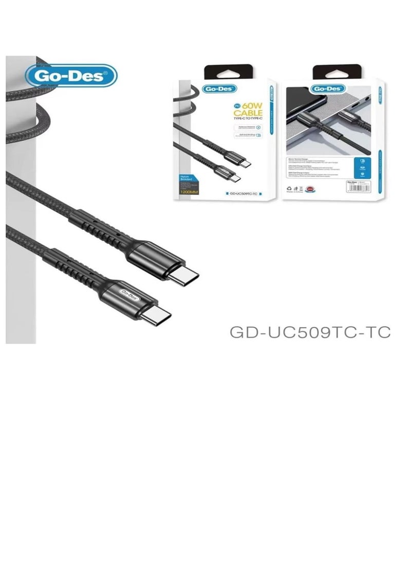 GO-DES Fast Charge And Synce Type-C To Type-C Cabel Black - Image 2