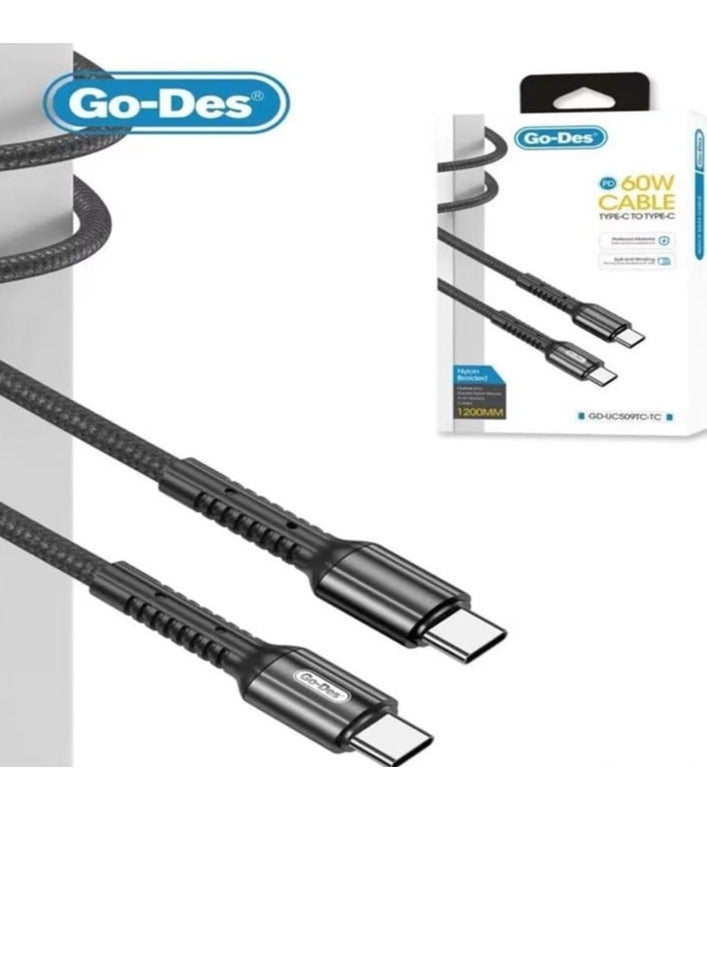GO-DES Fast Charge And Synce Type-C To Type-C Cabel Black - Image 1