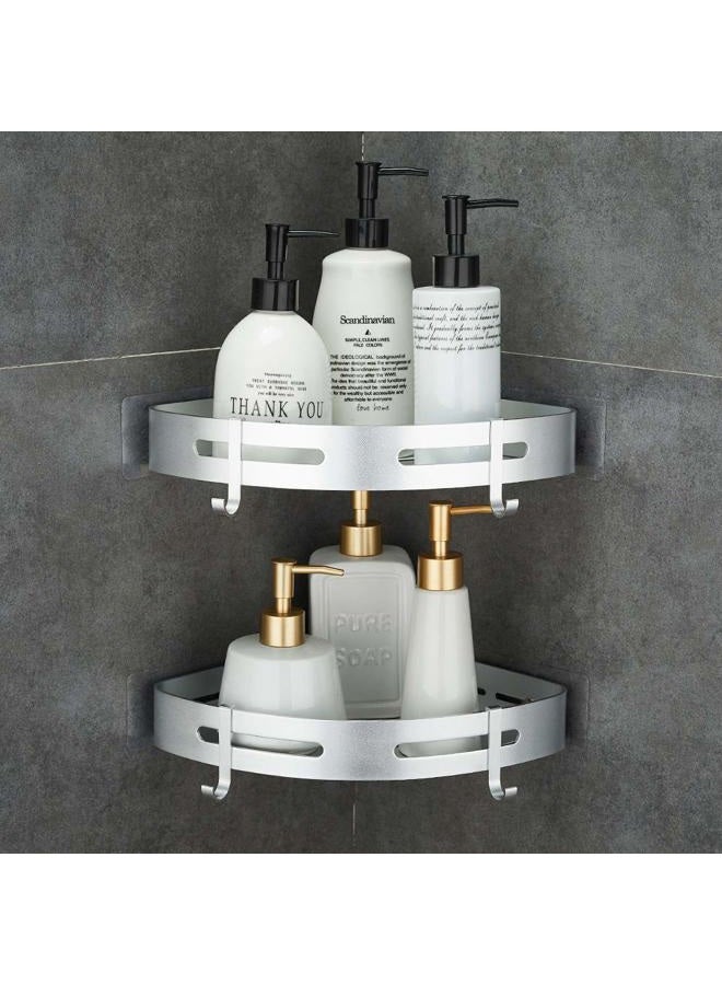 Hoomtaook Corner Caddy Bathroom Shower Shelf Wall Mounted No Drilling 2 Tier Storage Shelves Adhesive Triangle Baskets Silver Bathroom Kitchen Storage Basket - Image 1