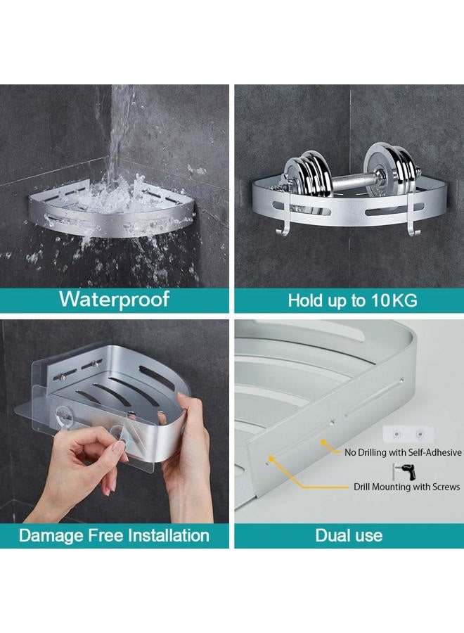 Hoomtaook Corner Caddy Bathroom Shower Shelf Wall Mounted No Drilling 2 Tier Storage Shelves Adhesive Triangle Baskets Silver Bathroom Kitchen Storage Basket - Image 2