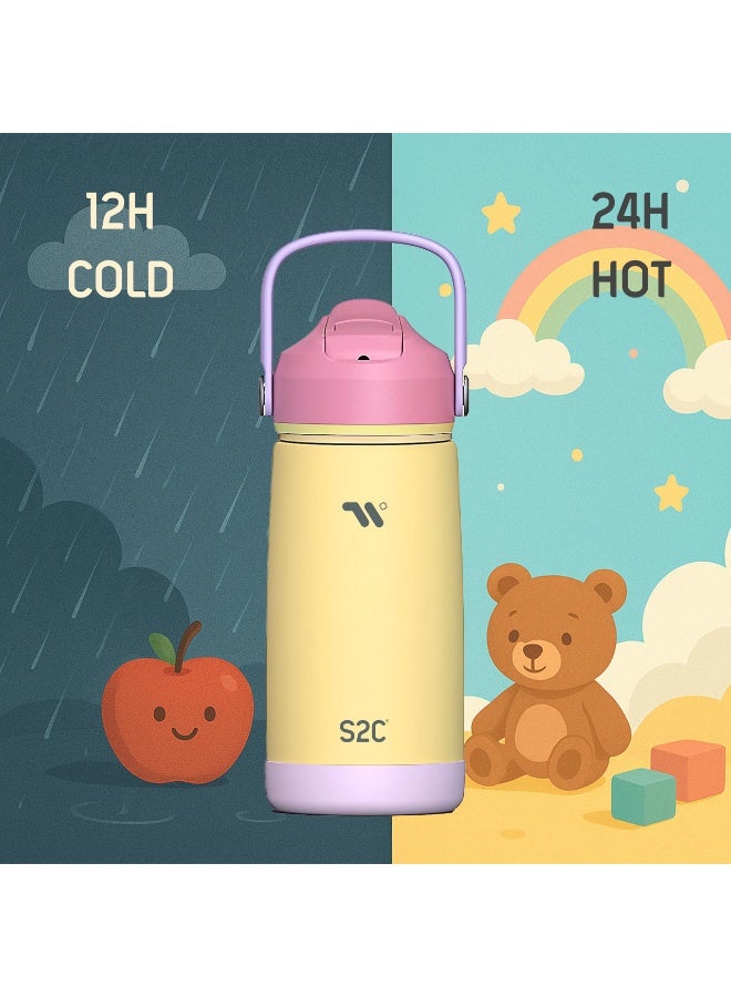 S2C S2C Kids Insulated Water Bottle 14oz – Stainless Steel, Leak-Proof, BPA-Free, Double Wall Vacuum Flask with Straw Lid & Handle – Cute Pastel Colors for School, Sports & Travel - Image 4