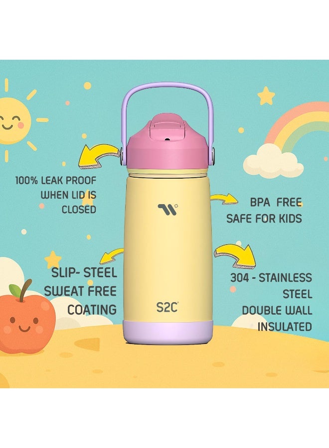 S2C S2C Kids Insulated Water Bottle 14oz – Stainless Steel, Leak-Proof, BPA-Free, Double Wall Vacuum Flask with Straw Lid & Handle – Cute Pastel Colors for School, Sports & Travel - Image 2