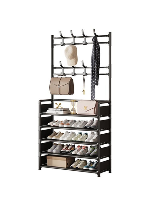 2 in 1 Shoe Rack, Multifunctional Coat Rack with Double Row Hooks, Strong Load-Bearing, Suitable for Living Room or Entryway