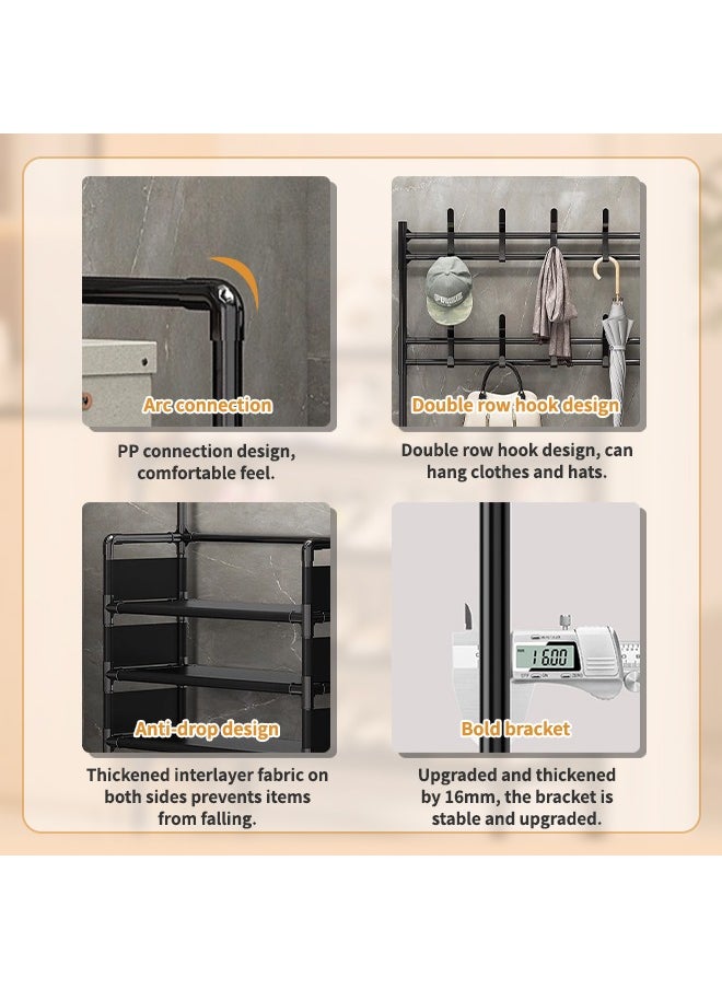 2 in 1 Shoe Rack, Multifunctional Coat Rack with Double Row Hooks, Strong Load-Bearing, Suitable for Living Room or Entryway
