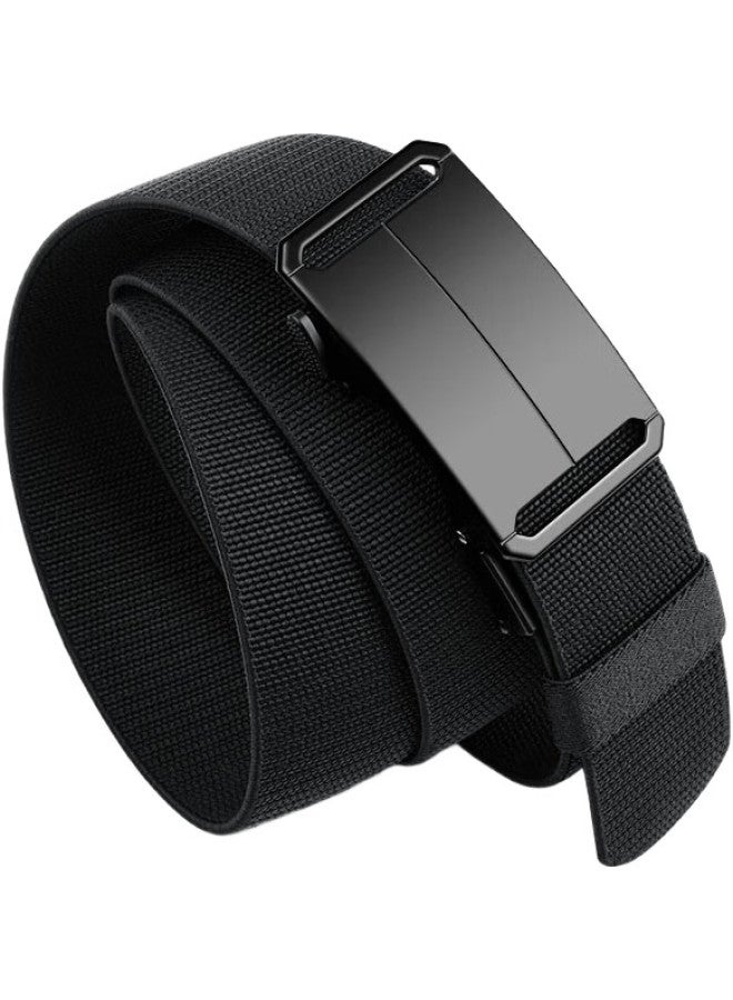 Jevi Men'S Leather Belt With Automatic Buckle, Canvas Waistband, Elastic Tactical Casual Trendy Loose Trouser Belt, Birthday Gift - Image 1
