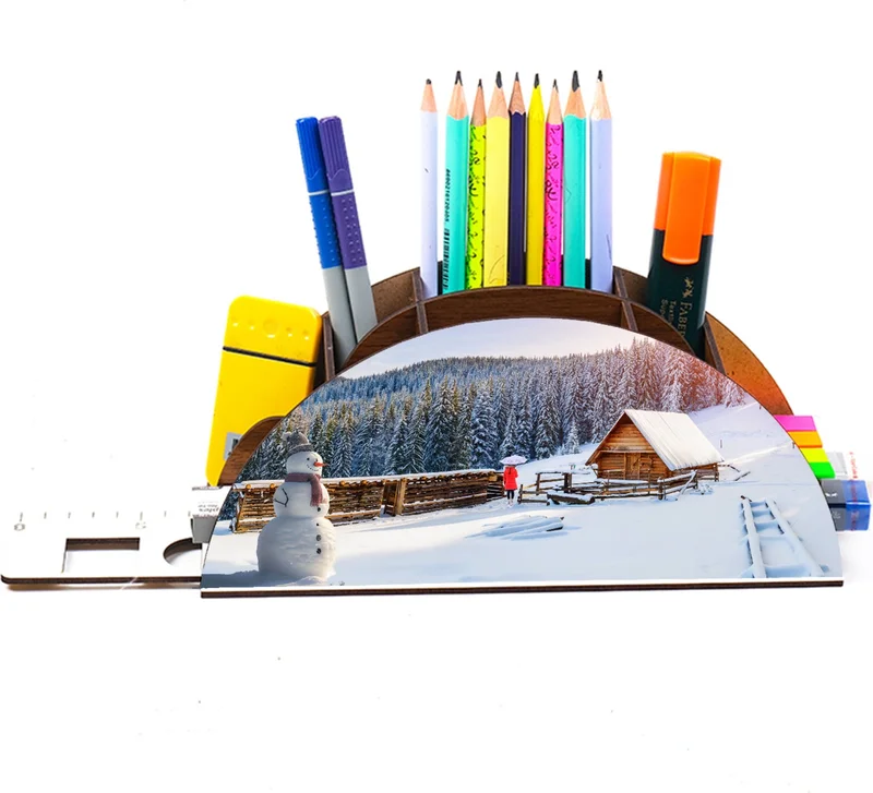 Notpa Wooden Snowman Rainbow Ruler Desktop Pen Holder Box Organizer For Kids GK135