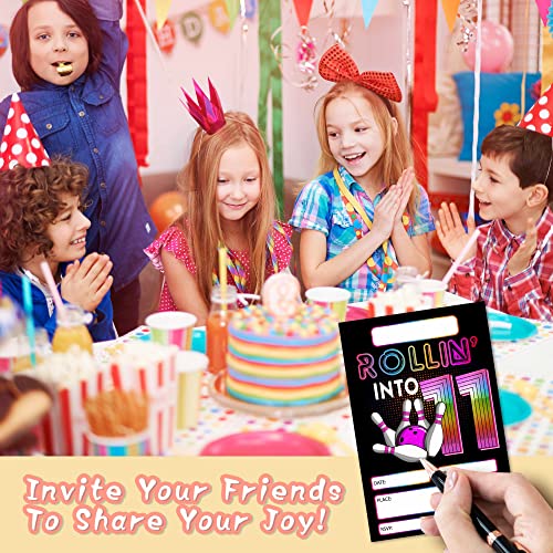 DETIHO 4" x 6" Bowling 11th Birthday Party Invitation Cards With Envelopes - Rolling Into 11 - Retro Bowling Party Invitation - 20 Sets - E63 - Image 3