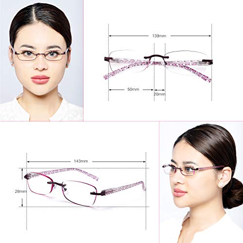 FEIVSN 3-Pack Rimless Reading Glasses For Women, Lightweight Spring Hinge Readers, Classic Elegant Artistic Eyeglasses UV 400 (Red 1.5 Etc) - Image 2