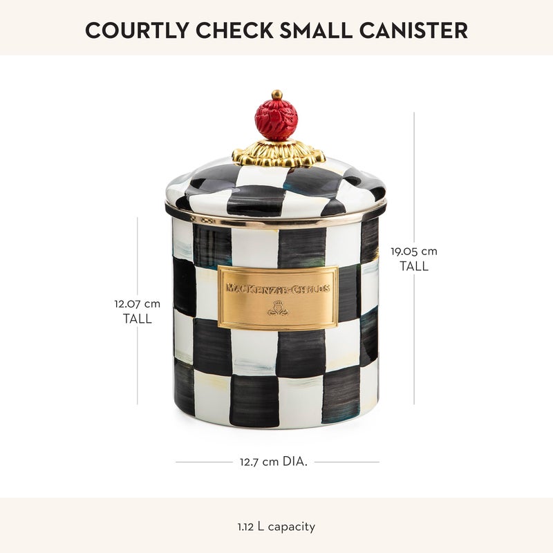 mackenzie childs MACKENZIE-CHILDS Small Enamel Canister, Kitchen Storage Container for Flour and Sugar, 1.13 Liters, Black-and-White Courtly Check - Image 4
