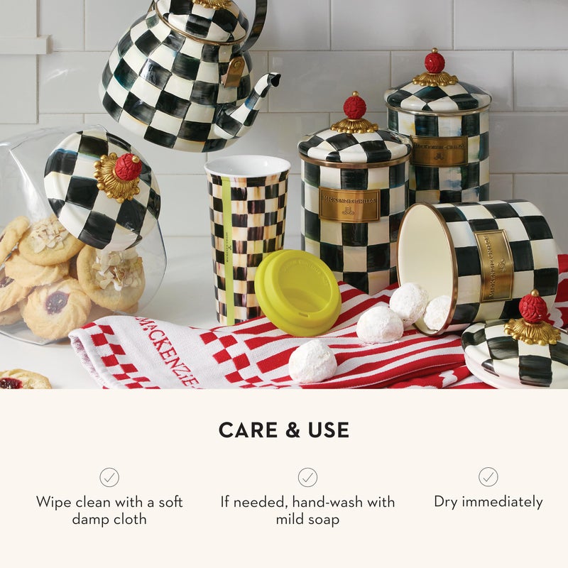 mackenzie childs MACKENZIE-CHILDS Small Enamel Canister, Kitchen Storage Container for Flour and Sugar, 1.13 Liters, Black-and-White Courtly Check - Image 5