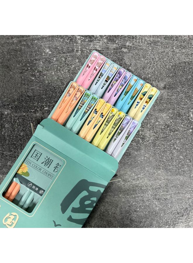 Chopsticks Experts, Ten Pairs Of Trendy Chopsticks, High Temperature Resistant Household Gift Alloy Chopsticks, One-piece Delivery, Group Purchase-Color:tt Deluxe Edition Ten-color Ten-pair Gift Box  - Image 1