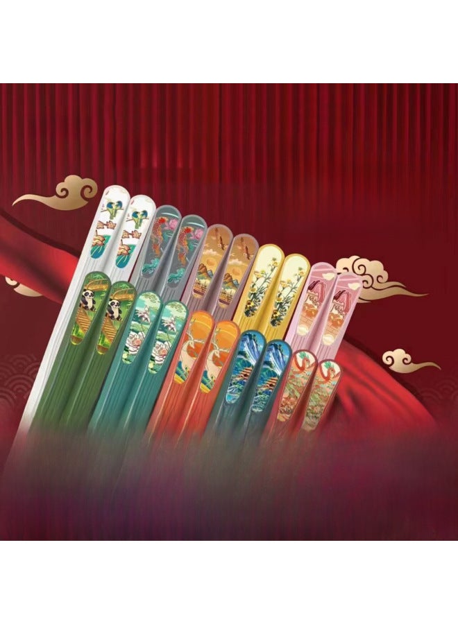 Chopsticks Experts, Ten Pairs Of Trendy Chopsticks, High Temperature Resistant Household Gift Alloy Chopsticks, One-piece Delivery, Group Purchase-Color:tt Deluxe Edition Ten-color Ten-pair Gift Box  - Image 2