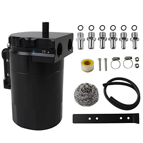 FIWARY Universal Reservoir Tank Oil Catch Can Tank with Bracket fits for Most car Black Aluminum 350ml