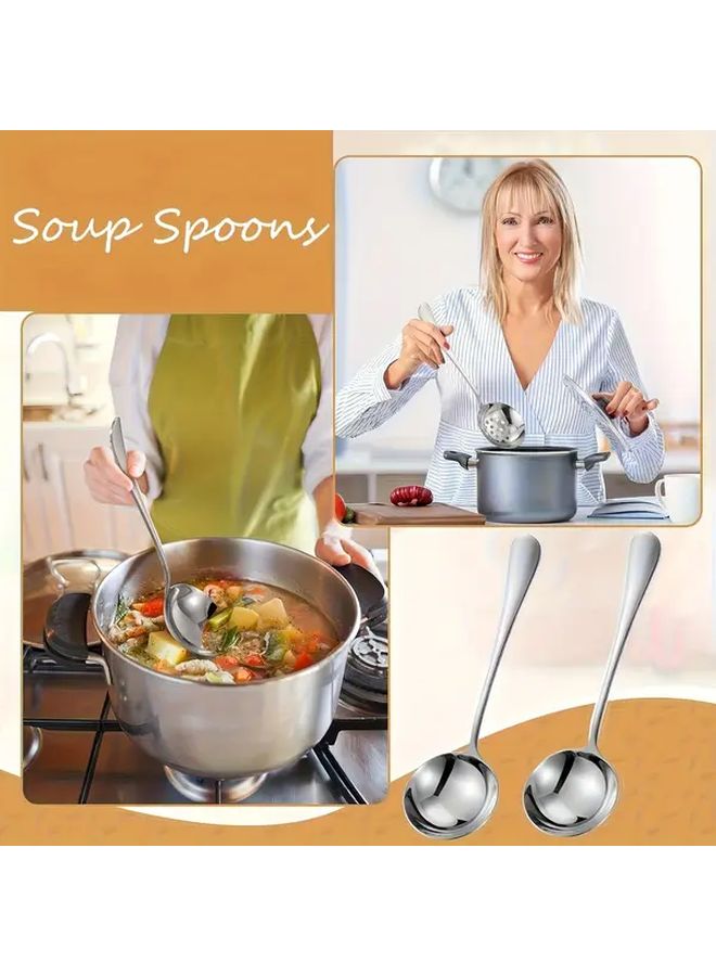 2 Pack 7.87 Inch Golden Stainless Steel Long Handle Thickened Soup Ladle Deep Noodle Spoon Cooking Spatula For Ramen Soup Fondue Stirring - Image 1