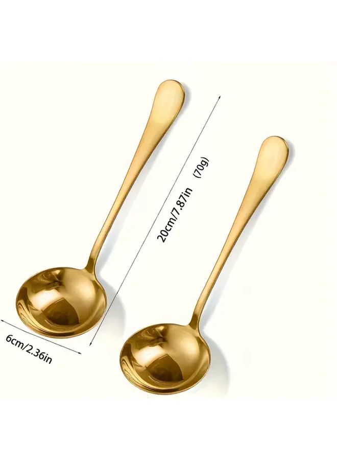 2 Pack 7.87 Inch Golden Stainless Steel Long Handle Thickened Soup Ladle Deep Noodle Spoon Cooking Spatula For Ramen Soup Fondue Stirring - Image 3
