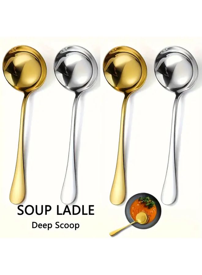 2 Pack 7.87 Inch Golden Stainless Steel Long Handle Thickened Soup Ladle Deep Noodle Spoon Cooking Spatula For Ramen Soup Fondue Stirring - Image 2