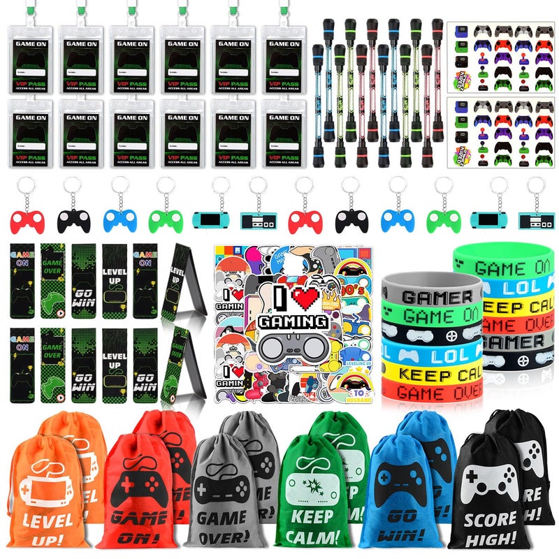 KISPATTI Video Game Party Favors 124 PCS Gaming Birthday Party Supplies with Drawstring Bags VIP Pass Tickets Silicone Bracelet Keychain Temporary Tattoo Stickers Game Theme Goodie Bag for Kids Gamer - Image 2