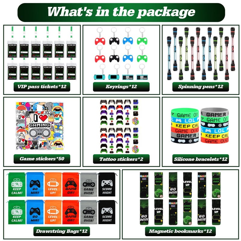 KISPATTI Video Game Party Favors 124 PCS Gaming Birthday Party Supplies with Drawstring Bags VIP Pass Tickets Silicone Bracelet Keychain Temporary Tattoo Stickers Game Theme Goodie Bag for Kids Gamer - Image 3