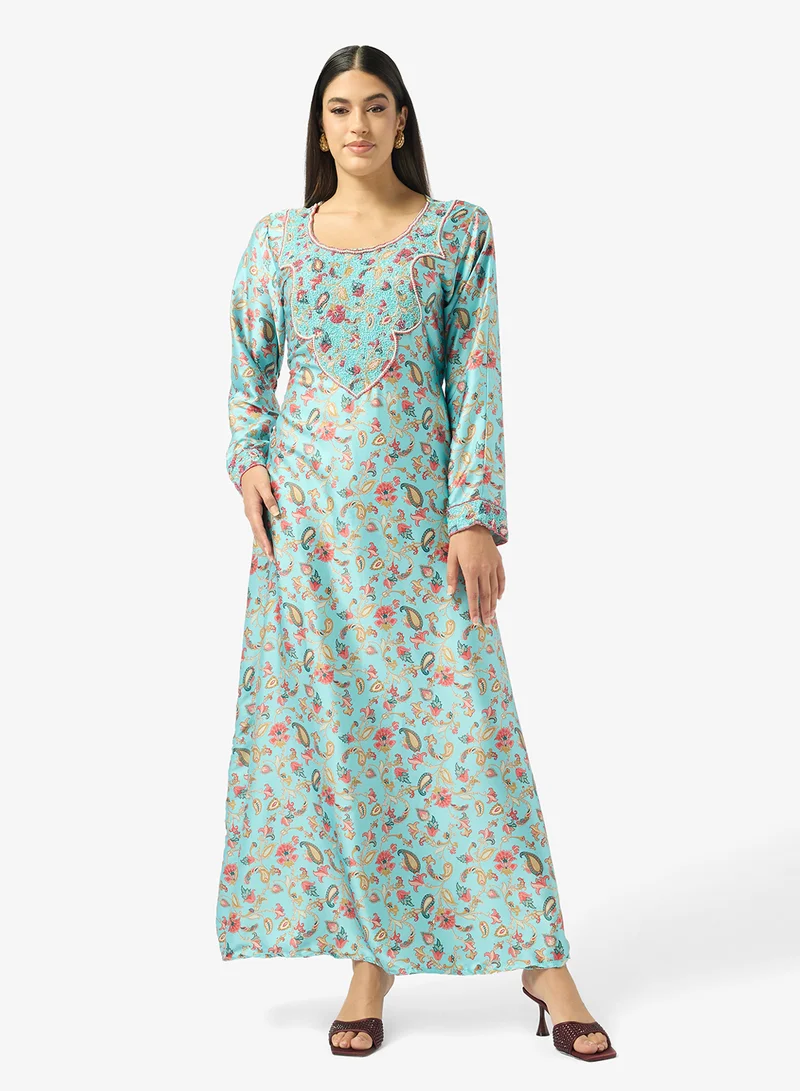 ARABIAN CLOSET Embellished Belted Jalabiya