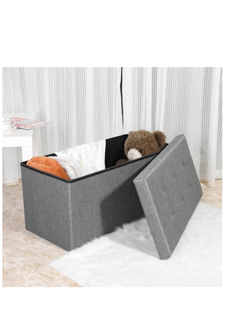 Generic Storage Ottoman Foldable Storage Ottoman Cotton Linen Footrest Shoe Bench with Large Storage Space Folding End of Bed Storage Grey 76X38X38cm  - Image 4