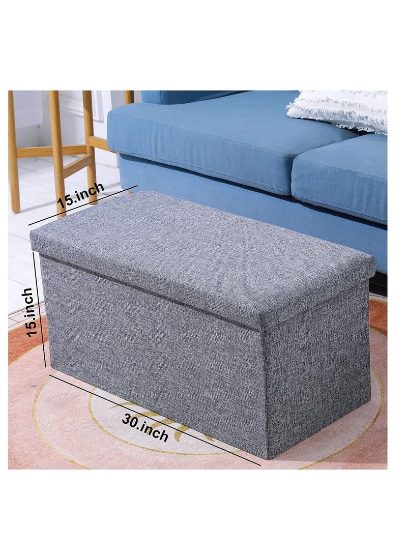 Generic Storage Ottoman Foldable Storage Ottoman Cotton Linen Footrest Shoe Bench with Large Storage Space Folding End of Bed Storage Grey 76X38X38cm  - Image 5