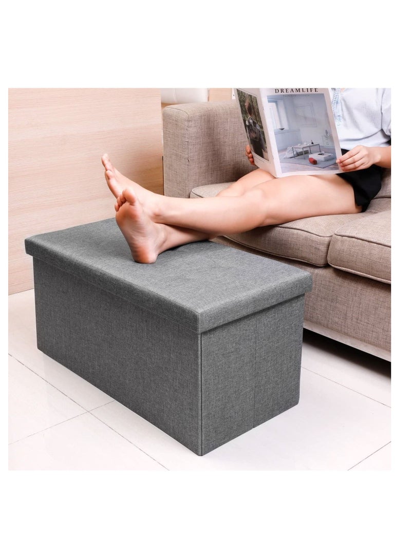 Generic Storage Ottoman Foldable Storage Ottoman Cotton Linen Footrest Shoe Bench with Large Storage Space Folding End of Bed Storage Grey 76X38X38cm  - Image 2
