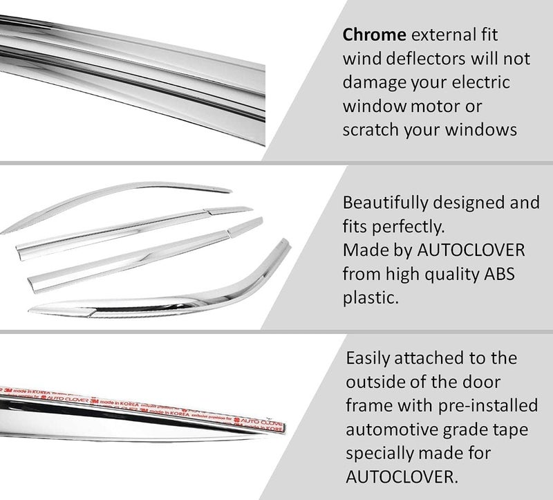 AUTO CLOVER AUTOCLOVER Tape-On Rain Guards Window Visors 6 Pcs Set for Toyota Rav4 2013 2014 2015 2016 2017 2018 / Window Deflectors, Out-Channel Vent Shades (Chrome) - Image 5