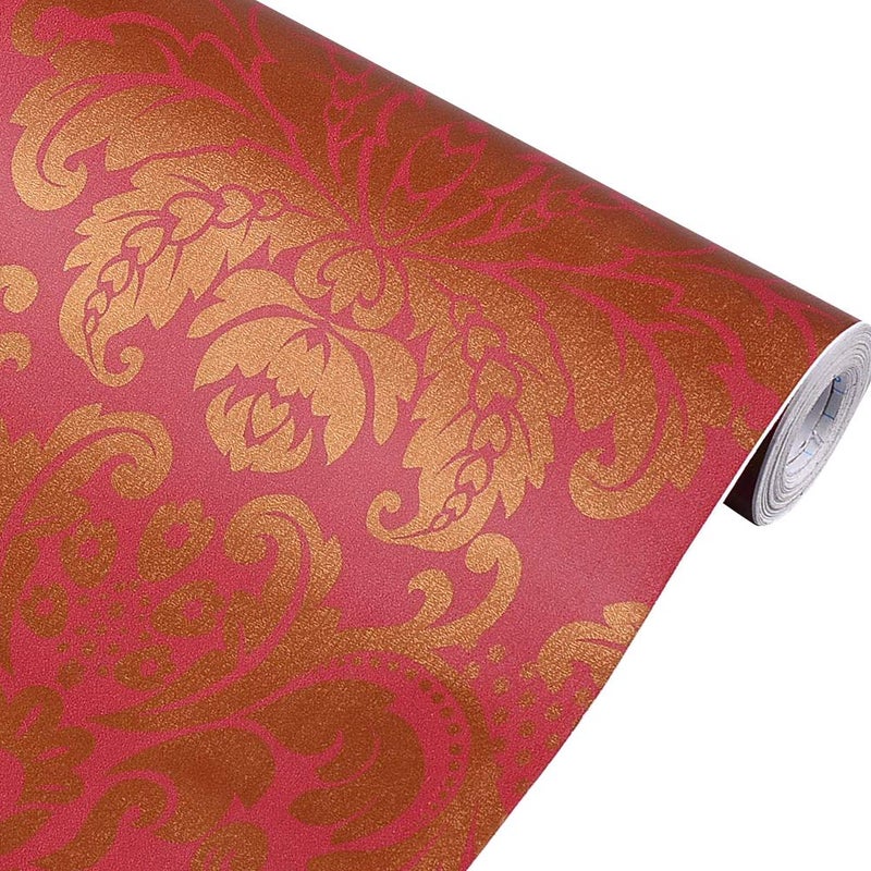 Yifely Red Golden Damask SelfAdhesive Shelf Drawer Liner PVC Furniture Paper 118x177 inch