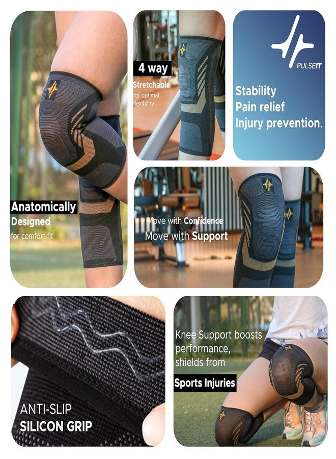PulseITKneeX Knee Support Sleeves For Men And Women | Inner Cotton Lining For Skin Comfort | 4-Way Stretch | Knee Caps For Women And Men | Ideal For Exercise, Running, Cycling, Pain relief (1 - Pair) (L) - Image 2