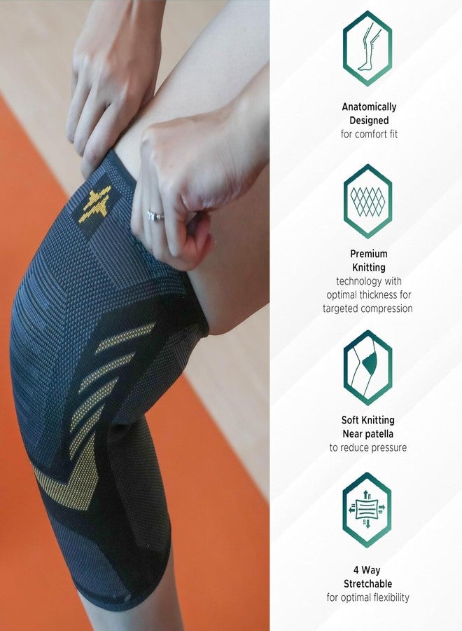 PulseITKneeX Knee Support Sleeves For Men And Women | Inner Cotton Lining For Skin Comfort | 4-Way Stretch | Knee Caps For Women And Men | Ideal For Exercise, Running, Cycling, Pain relief (1 - Pair) (L) - Image 3